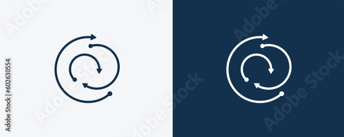 rotation icon. Outline rotation icon from artificial intellegence collection. Linear vector isolated on white and dark blue background. Editable rotation symbol.