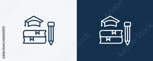teaching icon. Outline teaching icon from artificial intellegence collection. Linear vector isolated on white and dark blue background. Editable teaching symbol.