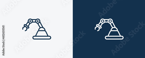 mechanical arm icon. Outline mechanical arm icon from artificial intellegence collection. Linear vector isolated on white and dark blue background. Editable mechanical arm symbol.