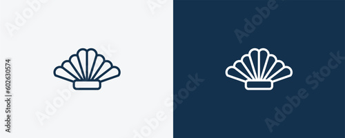 shell icon. Outline shell icon from travel and trip collection. Linear vector isolated on white and dark blue background. Editable shell symbol.