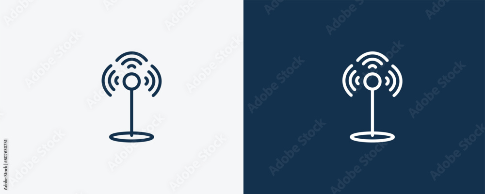 antenna signal icon. Outline antenna signal icon from technology collection. Linear vector isolated on white and dark blue background. Editable antenna signal symbol.