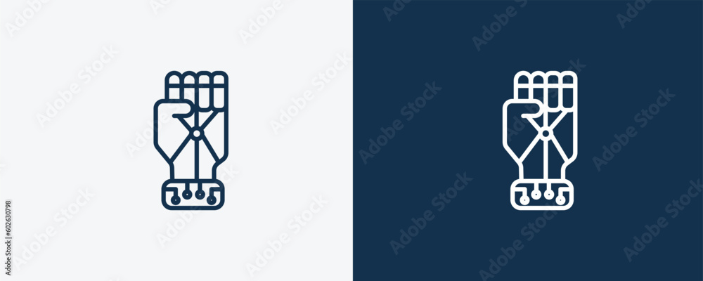 robotic hand icon. Outline robotic hand icon from technology collection. Linear vector isolated on white and dark blue background. Editable robotic hand symbol. robotic hand icon. Outline robotic hand icon from technology collection. Linear vector isolated on white and dark blue background. Editable robotic hand symbol.