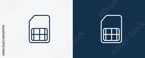 big sim card icon. Outline big sim card icon from technology collection. Linear vector isolated on white and dark blue background. Editable big sim card symbol.