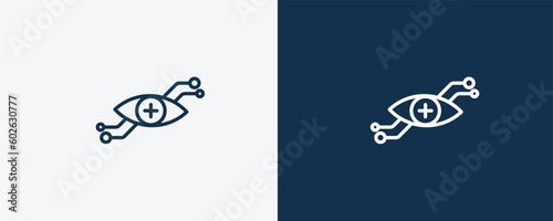 contact lens icon. Outline contact lens icon from technology collection. Linear vector isolated on white and dark blue background. Editable contact lens symbol.