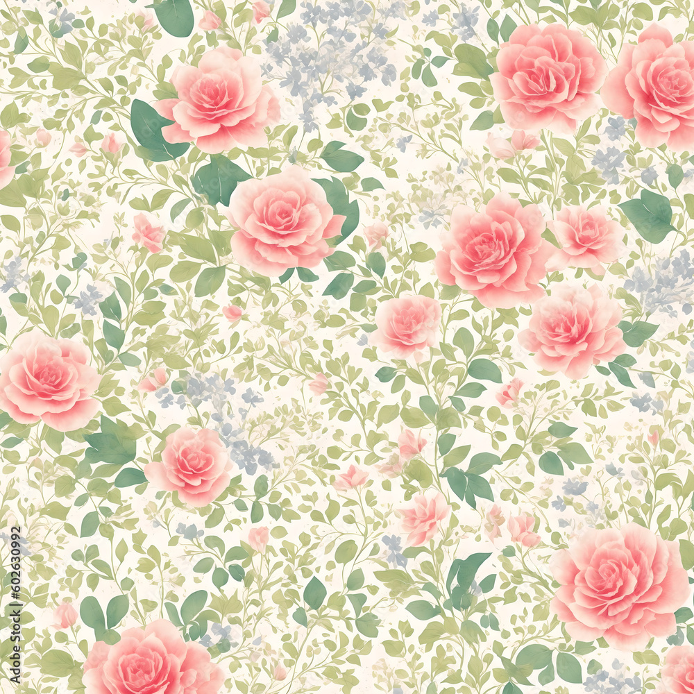 Botanic garden pastel color elegant nature rose flower plant background illustration created with generative AI technology