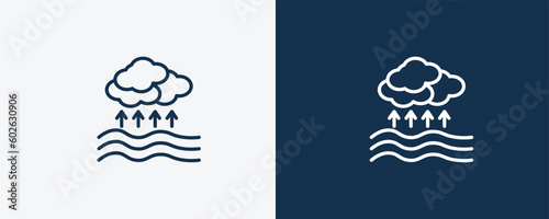 evaporation icon. Outline evaporation icon from technology collection. Linear vector isolated on white and dark blue background. Editable evaporation symbol.