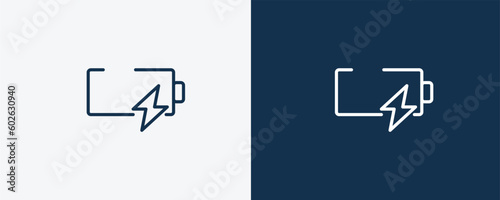 battery power icon. Outline battery power icon from technology collection. Linear vector isolated on white and dark blue background. Editable battery power symbol.