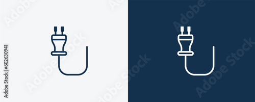 basic plug icon. Outline basic plug icon from technology collection. Linear vector isolated on white and dark blue background. Editable basic plug symbol.