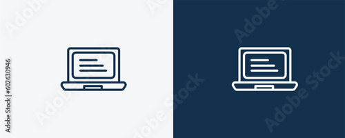laptop frontal monitor icon. Outline laptop frontal monitor icon from technology collection. Linear vector isolated on white and dark blue background. Editable laptop frontal monitor symbol.