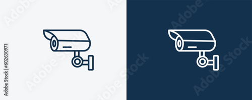 surveillance camera icon. Outline surveillance camera icon from technology collection. Linear vector isolated on white and dark blue background. Editable surveillance camera symbol.