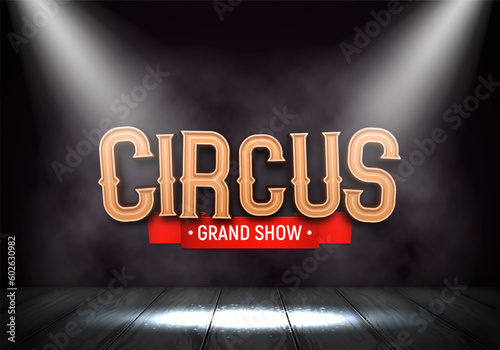 Retro Circus banner illuminated by spotlights. Vector illustration.