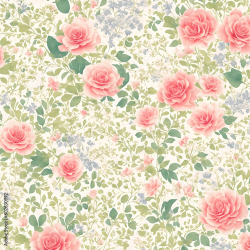 Botanic garden pastel color elegant nature rose flower plant background illustration created with generative AI technology © BabyQ