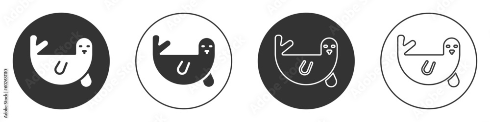Black Fur seal animal icon isolated on white background. Circle button. Vector Black Fur seal animal icon isolated on white background. Circle button. Vector