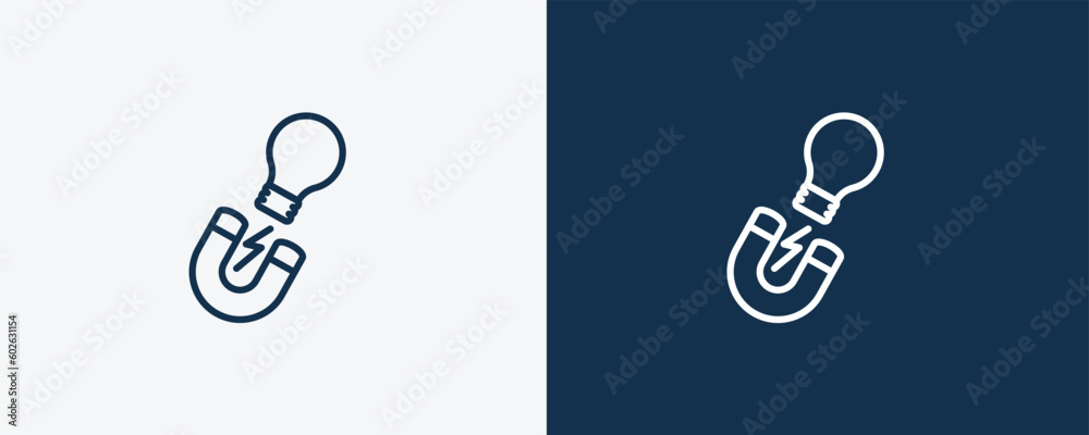 idea magnet icon. Outline idea magnet icon from startup and strategy collection. Linear vector isolated on white and dark blue background. Editable idea magnet symbol. idea magnet icon. Outline idea magnet icon from startup and strategy collection. Linear vector isolated on white and dark blue background. Editable idea magnet symbol.
