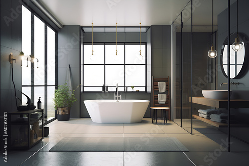 Classic style interior of bathroom in luxury house. AI generated