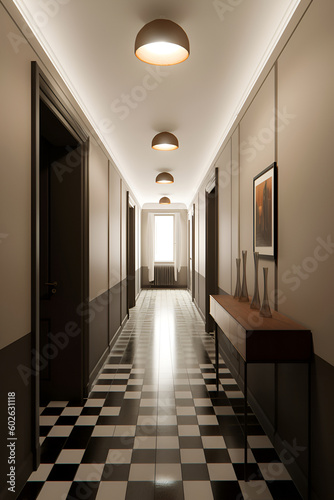 Classic style hallway interior in luxury house. AI generated