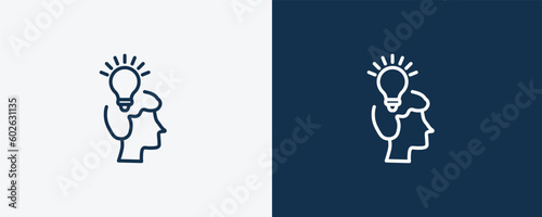 startup head icon. Outline startup head icon from startup and strategy collection. Linear vector isolated on white and dark blue background. Editable startup head symbol.