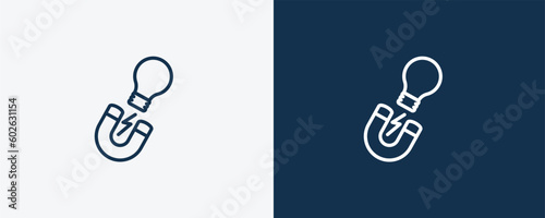 idea magnet icon. Outline idea magnet icon from startup and strategy collection. Linear vector isolated on white and dark blue background. Editable idea magnet symbol.