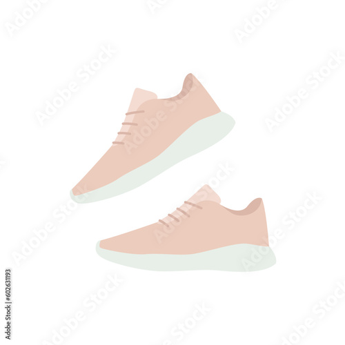 WebPair of pink sneakers for jogging and sports. Sport shoes for training. Isolated vector illustration. 