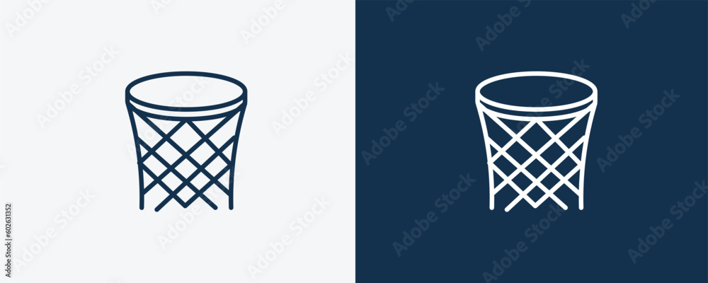 basketball basket icon. Outline basketball basket icon from sport and game collection. Linear vector isolated on white and dark blue background. Editable basketball basket symbol. basketball basket icon. Outline basketball basket icon from sport and game collection. Linear vector isolated on white and dark blue background. Editable basketball basket symbol.