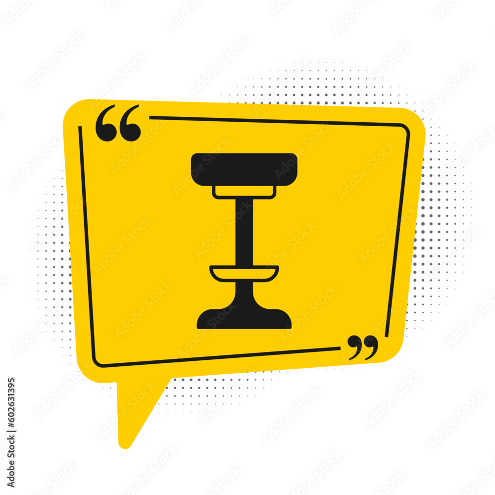Black Chair icon isolated on white background. Yellow speech bubble symbol. Vector Black Chair icon isolated on white background. Yellow speech bubble symbol. Vector