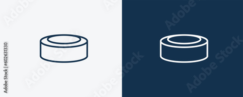 hockey puck icon. Outline hockey puck icon from sport and game collection. Linear vector isolated on white and dark blue background. Editable hockey puck symbol.
