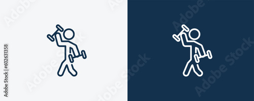 excersice icon. Outline excersice icon from sport and game collection. Linear vector isolated on white and dark blue background. Editable excersice symbol. photo