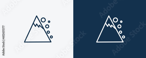 snow slide zone icon. Outline snow slide zone icon from sport and game collection. Linear vector isolated on white and dark blue background. Editable snow slide zone symbol.