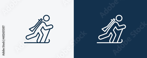 biathlon icon. Outline biathlon icon from sport and game collection. Linear vector isolated on white and dark blue background. Editable biathlon symbol.