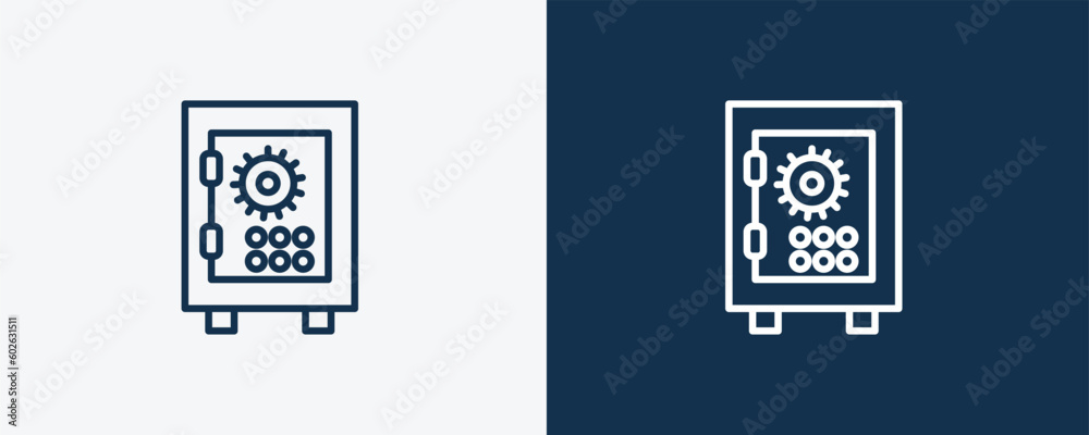 bank safe icon. Outline bank safe icon from Insurance and Coverage collection. Linear vector isolated on white and dark blue background. Editable bank safe symbol. bank safe icon. Outline bank safe icon from Insurance and Coverage collection. Linear vector isolated on white and dark blue background. Editable bank safe symbol.