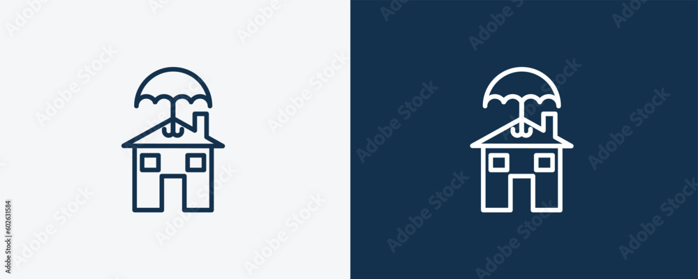 real estate insurance icon. Outline real estate insurance icon from Insurance and Coverage collection. Linear vector isolated on white and dark blue background. Editable real estate insurance symbol.