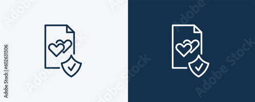 marriage contract icon. Outline marriage contract icon from Insurance and Coverage collection. Linear vector isolated on white and dark blue background. Editable marriage contract symbol.