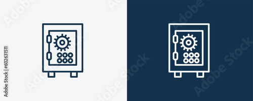 bank safe icon. Outline bank safe icon from Insurance and Coverage collection. Linear vector isolated on white and dark blue background. Editable bank safe symbol.