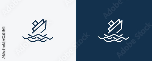 sinking icon. Outline sinking icon from Insurance and Coverage collection. Linear vector isolated on white and dark blue background. Editable sinking symbol.