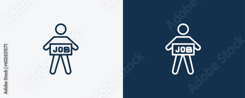 unemployed icon. Outline unemployed icon from Insurance and Coverage collection. Linear vector isolated on white and dark blue background. Editable unemployed symbol.
