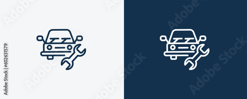 vehicle repair icon. Outline vehicle repair icon from Insurance and Coverage collection. Linear vector isolated on white and dark blue background. Editable vehicle repair symbol.