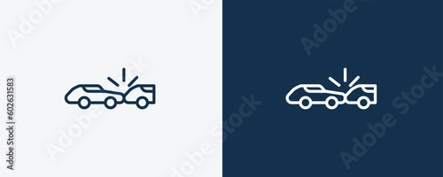 rear end collision icon. Outline rear end collision icon from Insurance and Coverage collection. Linear vector isolated on white and dark blue background. Editable rear end collision symbol. photo