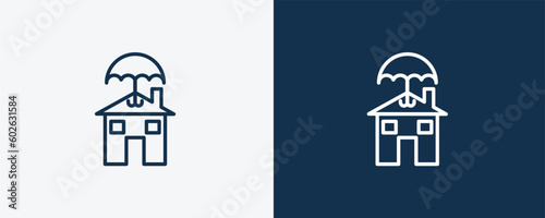 real estate insurance icon. Outline real estate insurance icon from Insurance and Coverage collection. Linear vector isolated on white and dark blue background. Editable real estate insurance symbol.