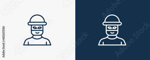 robbery icon. Outline robbery icon from Insurance and Coverage collection. Linear vector isolated on white and dark blue background. Editable robbery symbol.