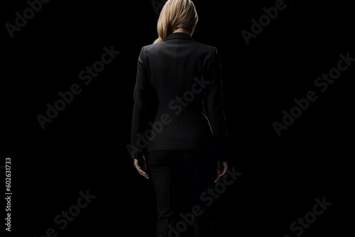 Professional Businesswoman in Suit Standing with Copy Space Background. Generative AI illustrations. © Thares2020