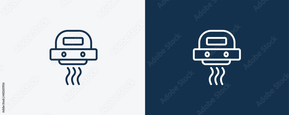 hand dryer icon. Outline hand dryer icon from Hygiene and Sanitation collection. Linear vector isolated on white and dark blue background. Editable hand dryer symbol. hand dryer icon. Outline hand dryer icon from Hygiene and Sanitation collection. Linear vector isolated on white and dark blue background. Editable hand dryer symbol.