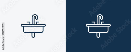 washbasin icon. Outline washbasin icon from Hygiene and Sanitation collection. Linear vector isolated on white and dark blue background. Editable washbasin symbol.