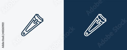 nail clippers icon. Outline nail clippers icon from Hygiene and Sanitation collection. Linear vector isolated on white and dark blue background. Editable nail clippers symbol.
