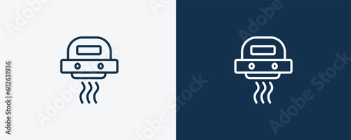 hand dryer icon. Outline hand dryer icon from Hygiene and Sanitation collection. Linear vector isolated on white and dark blue background. Editable hand dryer symbol.