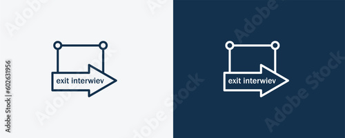 exit interview icon. Outline  exit interview icon from Human Resources collection. Linear vector isolated on white and dark blue background. Editable exit interview symbol.