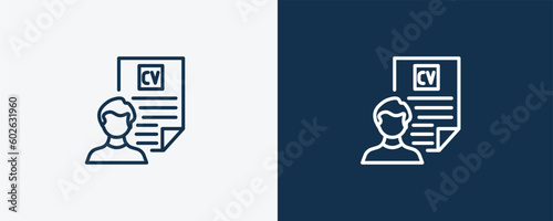 cv icon. Outline  cv icon from Human Resources collection. Linear vector isolated on white and dark blue background. Editable cv symbol.
