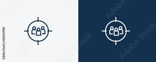 target audience icon. Outline  target audience icon from Human Resources collection. Linear vector isolated on white and dark blue background. Editable target audience symbol.