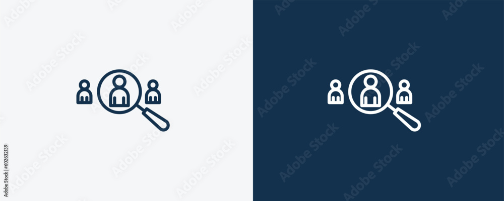 recruitment icon. Outline  recruitment icon from Human Resources collection. Linear vector isolated on white and dark blue background. Editable recruitment symbol.