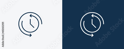 time icon. Outline time icon from Human Resources collection. Linear vector isolated on white and dark blue background. Editable time symbol.