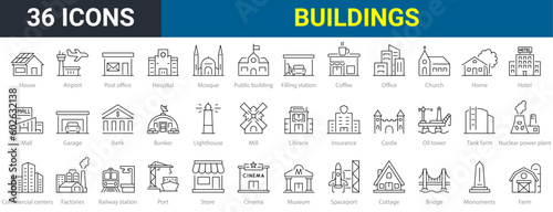 Foto Set of 30 web icons Building in line style